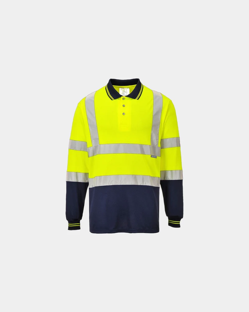 Poloshirt zweifarbig langarm Polyester zum Personalisieren