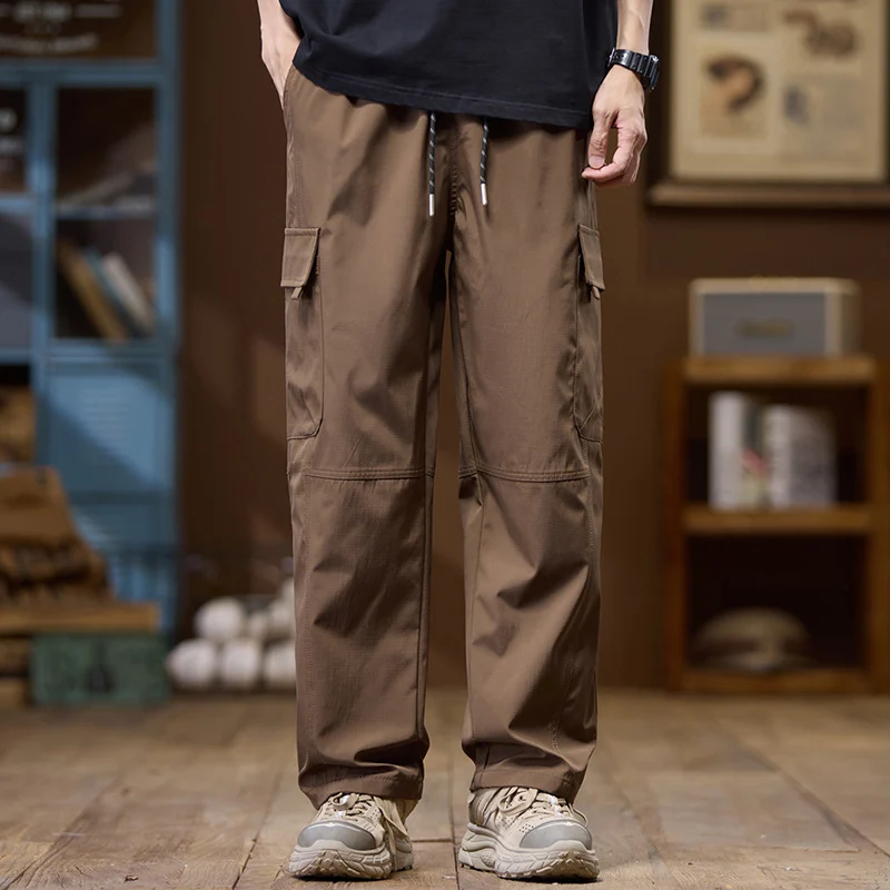 Herren Leichte Technical Cargo-Hose mit geradem Bein, Multifachtaschen und Kordelbund Drune