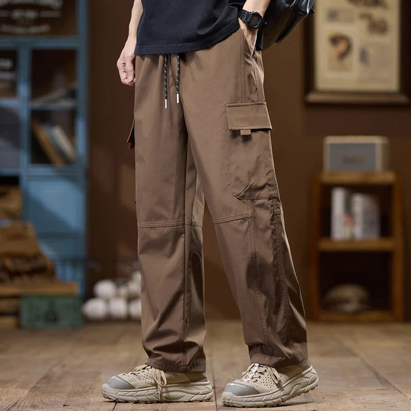 Herren Leichte Technical Cargo-Hose mit geradem Bein, Multifachtaschen und Kordelbund Drune