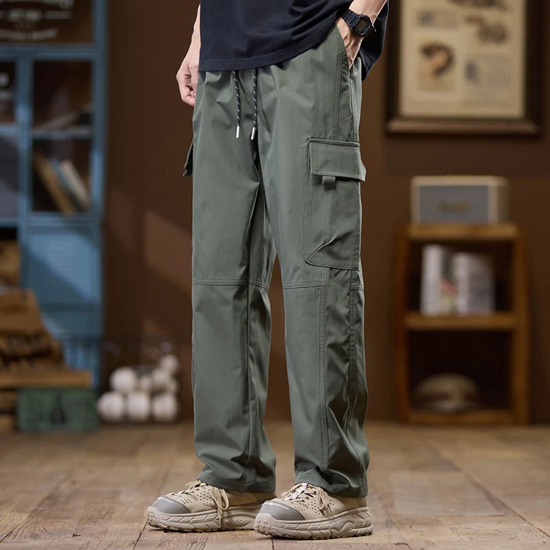 Herren Leichte Technical Cargo-Hose mit geradem Bein, Multifachtaschen und Kordelbund Drune