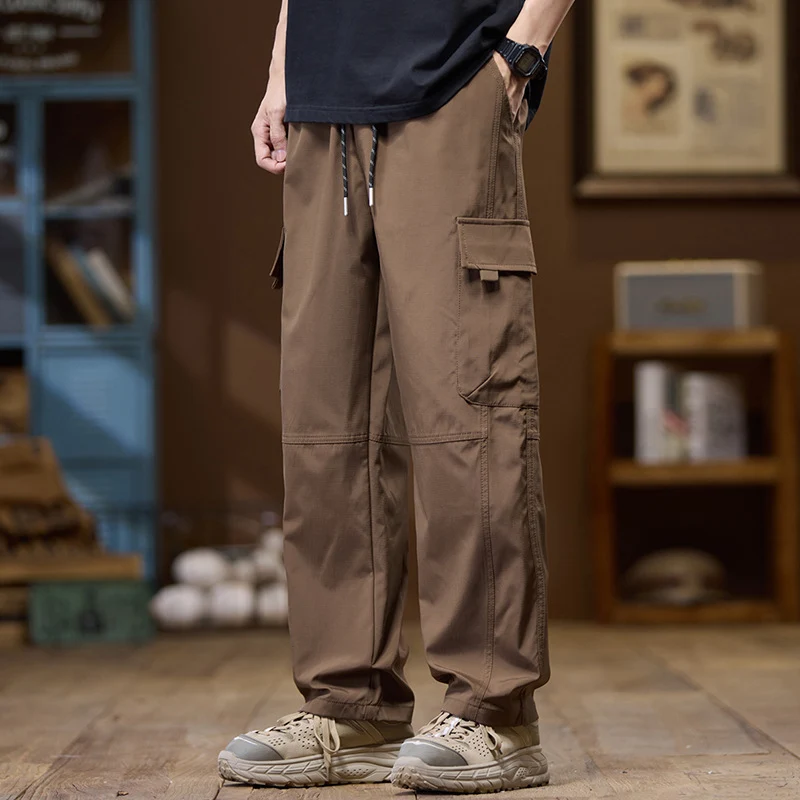 Herren Leichte Technical Cargo-Hose mit geradem Bein, Multifachtaschen und Kordelbund Drune