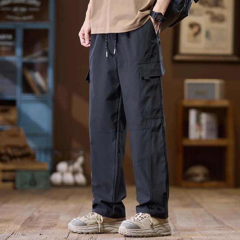 Herren Leichte Technical Cargo-Hose mit geradem Bein, Multifachtaschen und Kordelbund Drune