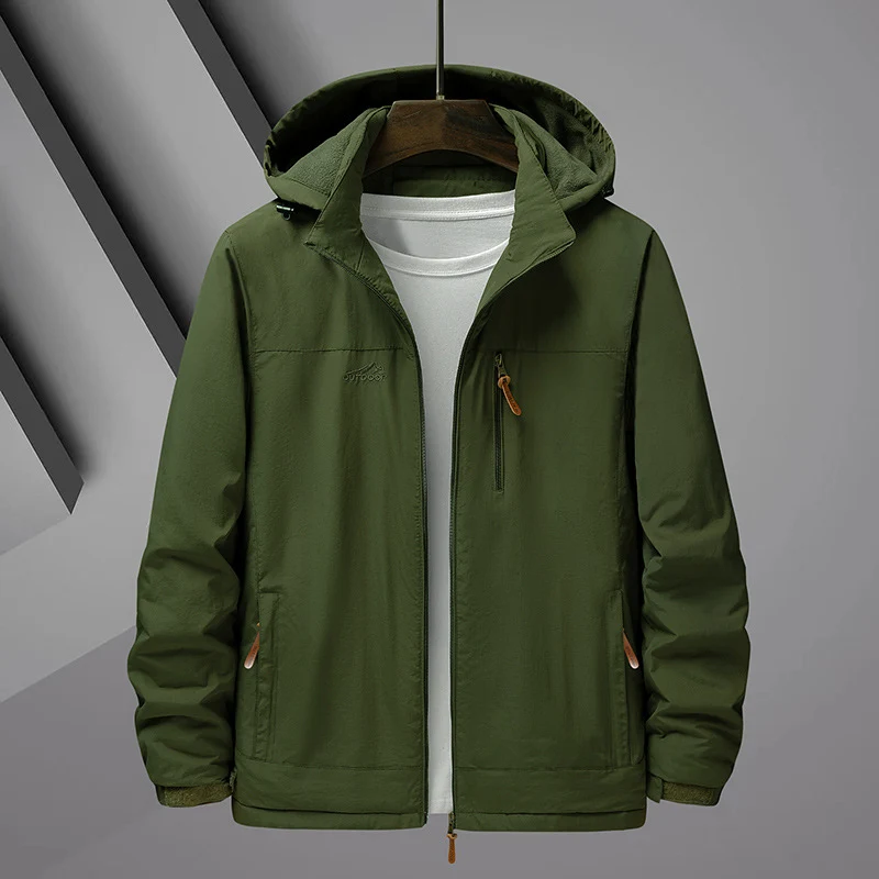 Herren Leichte Regenjacke mit Kapuze und wasserabweisender Mikrofaser-Außenhaut Drune