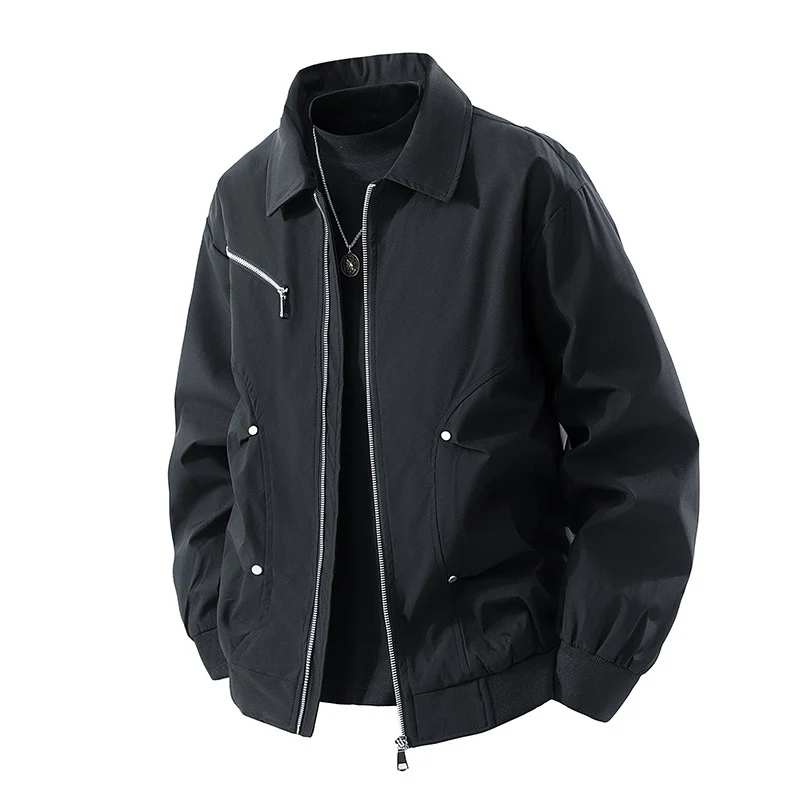 Herren Leichte Oversize-Bomberjacke aus winddichtem Nylon mit Reißverschluss, Brusttasche und Rippbündchen Drune