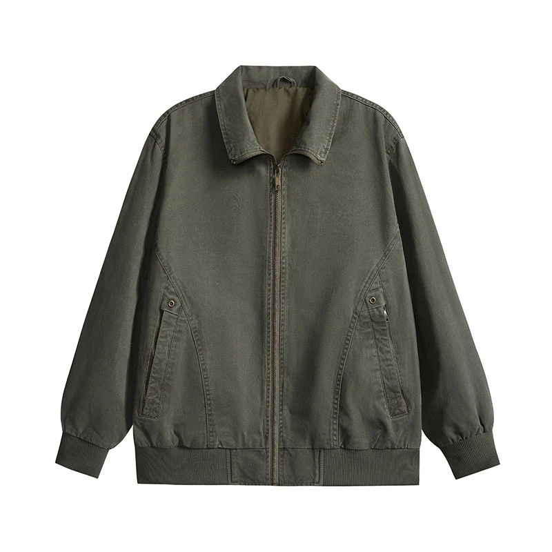 Herren leichte Baumwoll-Twill Übergangsjacke mit Reißverschluss und Ballonärmeln Drune