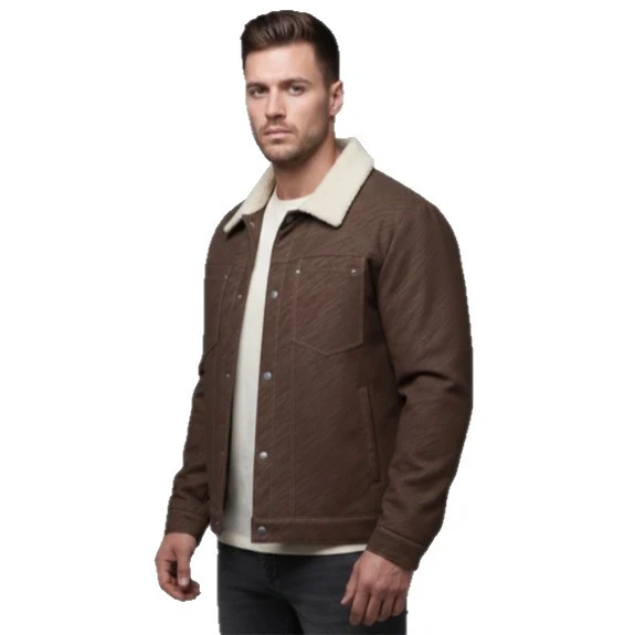Herren Lässige Sherpa-gefütterte Truckerjacke mit Kunstfellkragen Drune