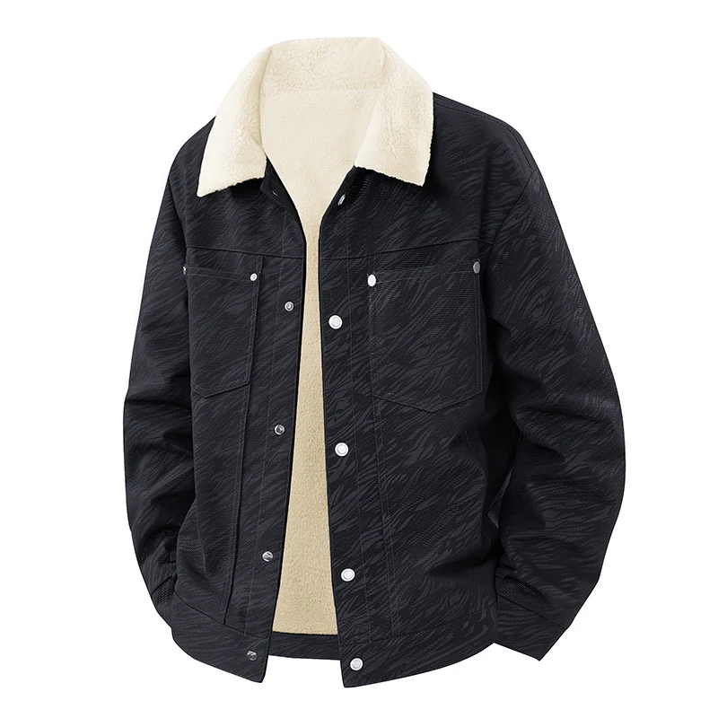 Herren Lässige Sherpa-gefütterte Truckerjacke mit Kunstfellkragen Drune