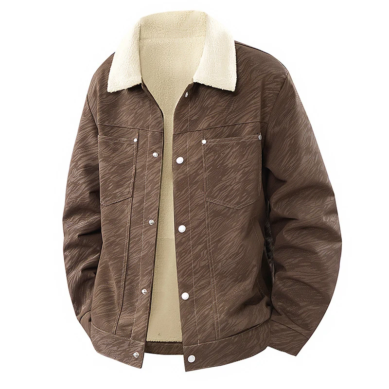 Herren Lässige Sherpa-gefütterte Truckerjacke mit Kunstfellkragen Drune