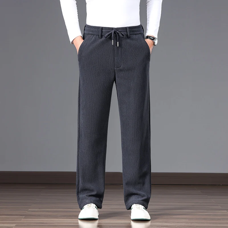 Herren Lässige Relaxed-Fit Baumwoll-Mix Freizeithose mit Kordelzug und geradem Bein Drune