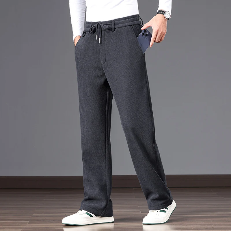 Herren Lässige Relaxed-Fit Baumwoll-Mix Freizeithose mit Kordelzug und geradem Bein Drune