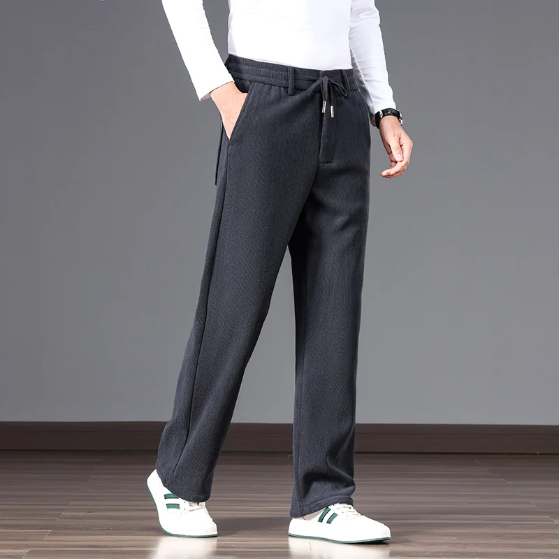 Herren Lässige Relaxed-Fit Baumwoll-Mix Freizeithose mit Kordelzug und geradem Bein Drune