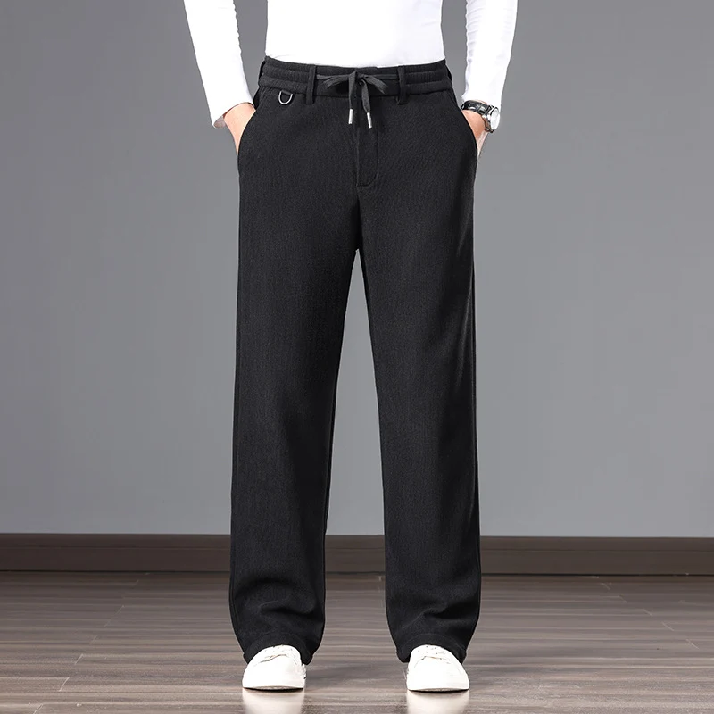 Herren Lässige Relaxed-Fit Baumwoll-Mix Freizeithose mit Kordelzug und geradem Bein Drune