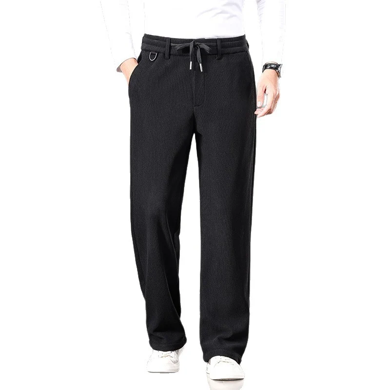 Herren Lässige Relaxed-Fit Baumwoll-Mix Freizeithose mit Kordelzug und geradem Bein Drune
