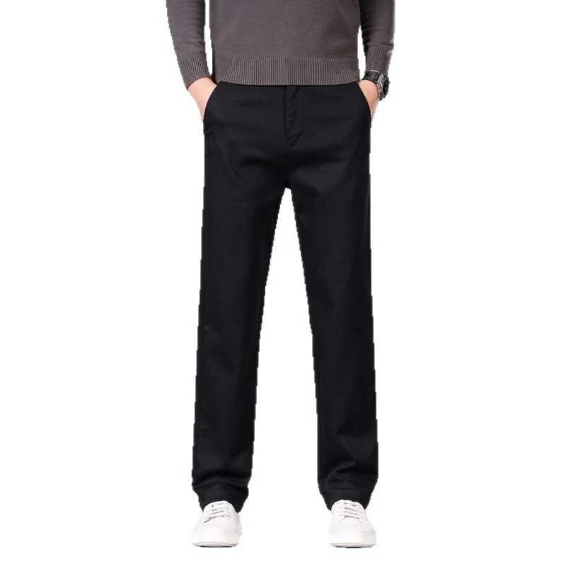 Herren Klassische gerade geschnittene Chinohose aus Baumwollmischung mit Seitentaschen Drune