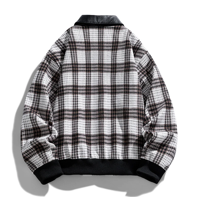 Herren Kariertes Overshirt-Blouson mit kontrastierendem Kunstlederkragen und Rippbündchen Drune