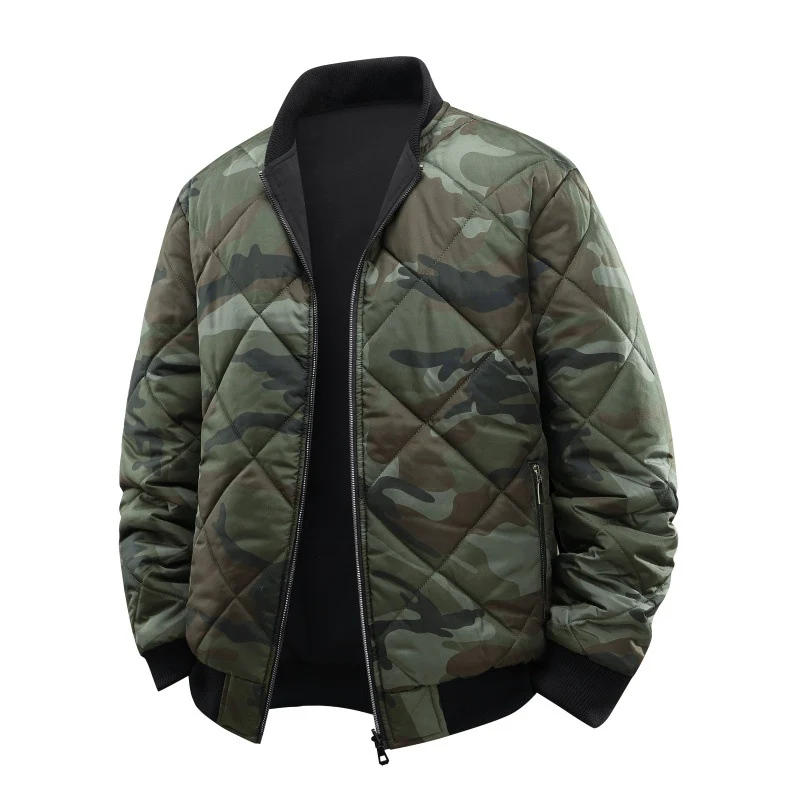 Herren Gestepptes Camouflage-Bomberjacke mit Rippbündchen und Zweiwege-Reißverschluss Drune