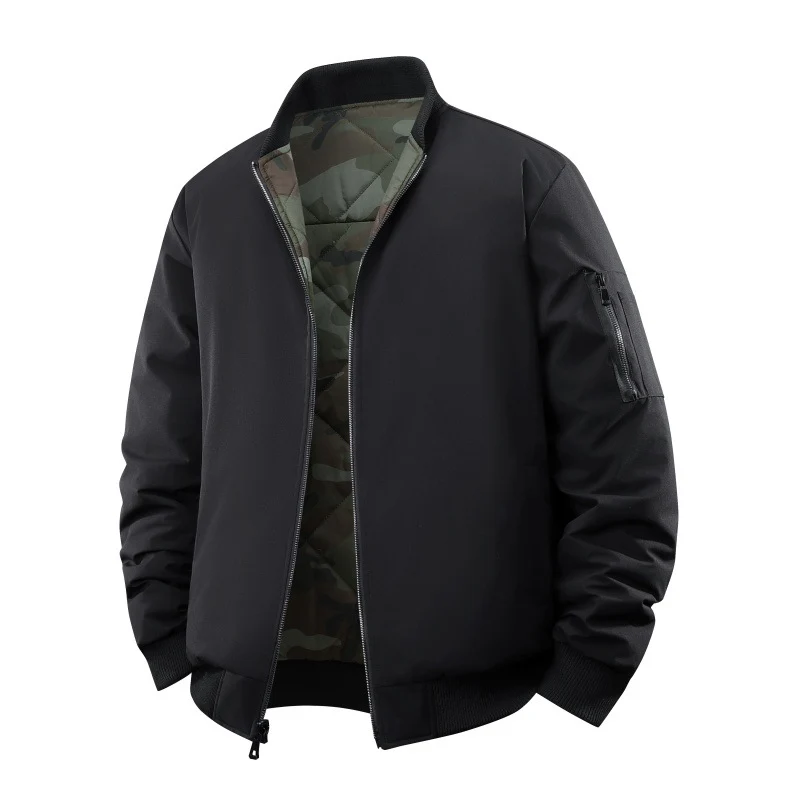 Herren Gestepptes Camouflage-Bomberjacke mit Rippbündchen und Zweiwege-Reißverschluss Drune