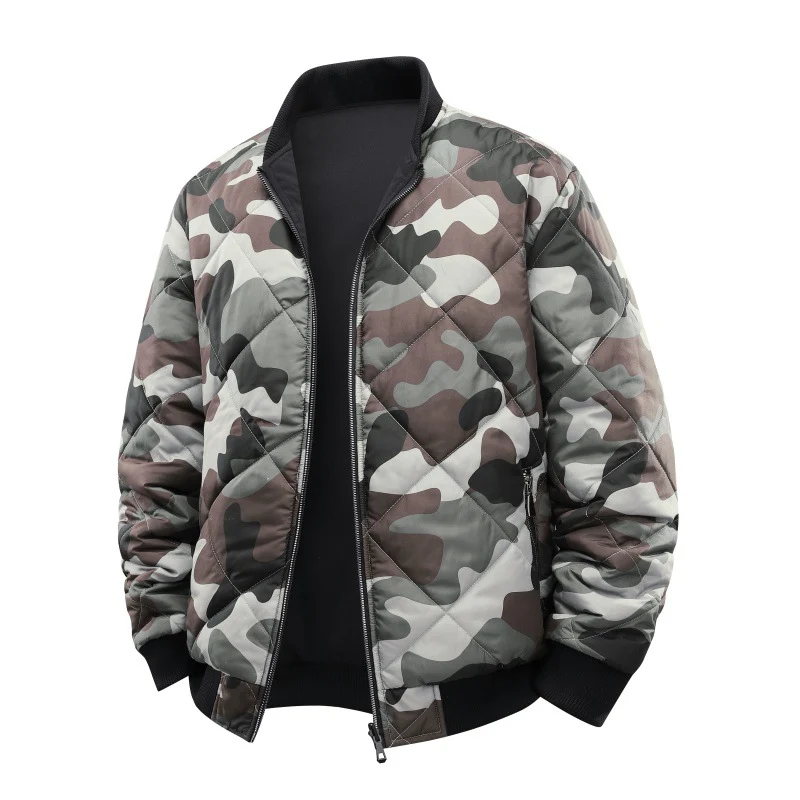Herren Gestepptes Camouflage-Bomberjacke mit Rippbündchen und Zweiwege-Reißverschluss Drune