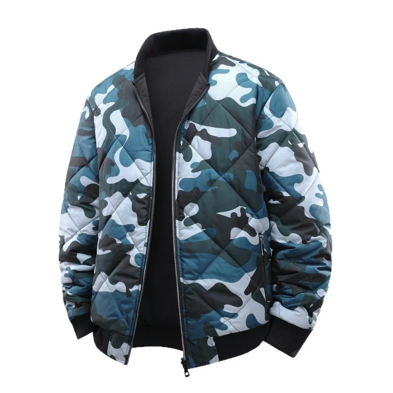 Herren Gestepptes Camouflage-Bomberjacke mit Rippbündchen und Zweiwege-Reißverschluss Drune