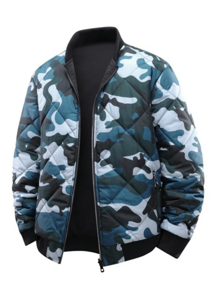 Herren Gestepptes Camouflage-Bomberjacke mit Rippbündchen und Zweiwege-Reißverschluss Drune
