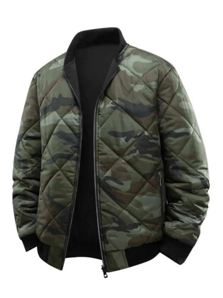 Herren Gestepptes Camouflage-Bomberjacke mit Rippbündchen und Zweiwege-Reißverschluss Drune