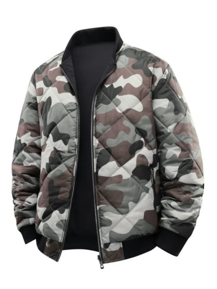 Herren Gestepptes Camouflage-Bomberjacke mit Rippbündchen und Zweiwege-Reißverschluss Drune