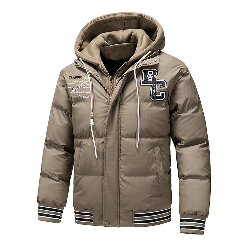 Herren Gepolsterte Steppjacke mit Kapuzen-Inlay und College-Patches Drune