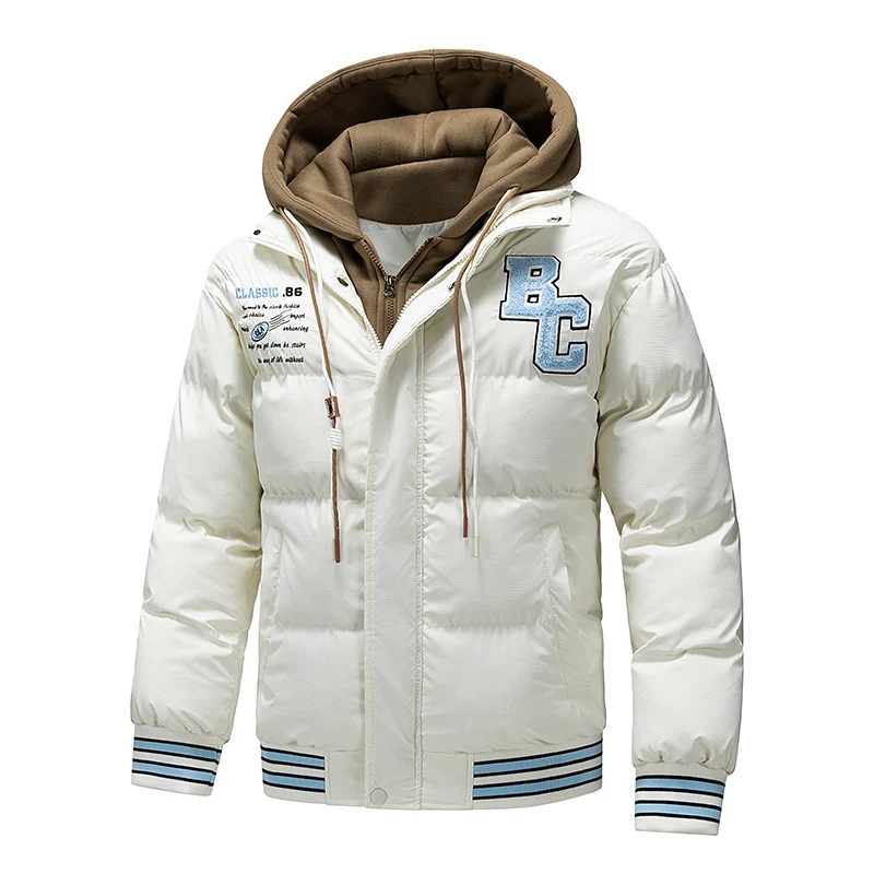Herren Gepolsterte Steppjacke mit Kapuzen-Inlay und College-Patches Drune