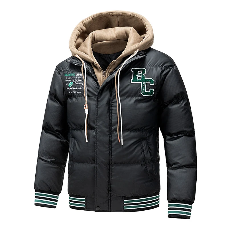 Herren Gepolsterte Steppjacke mit Kapuzen-Inlay und College-Patches Drune