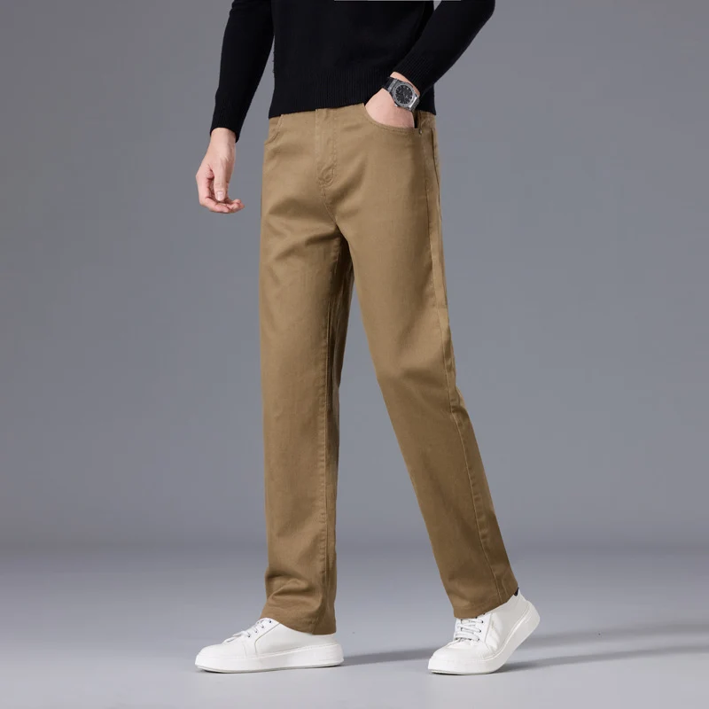 Herren Entspannte Baumwoll-Twill-Chinohose mit geradem Bein Drune