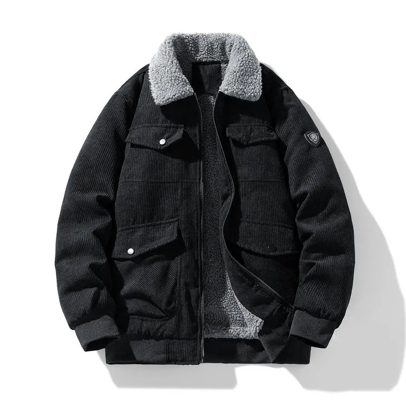 Herren Cord-Fieldjacke mit Teddyfutter, gesteppter Isolierung und Multifachtaschen Drune