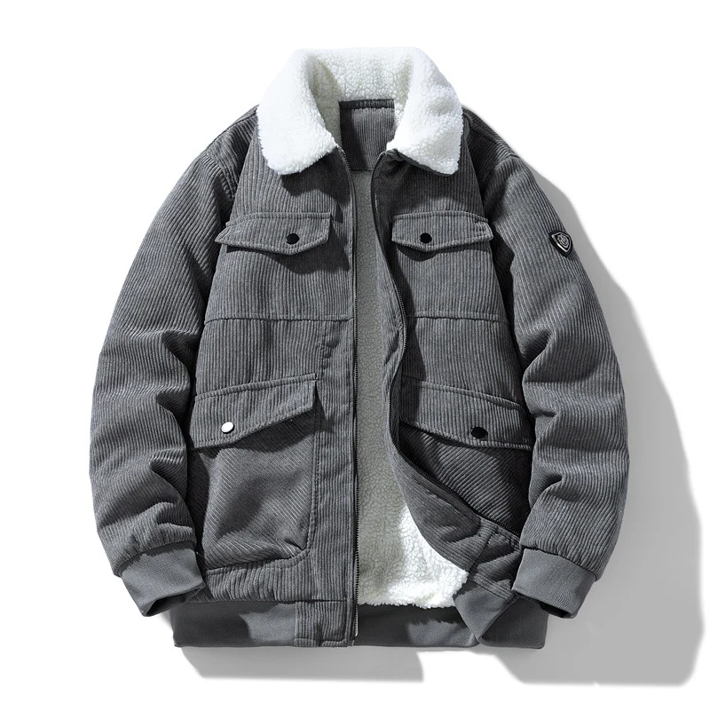 Herren Cord-Fieldjacke mit Teddyfutter, gesteppter Isolierung und Multifachtaschen Drune
