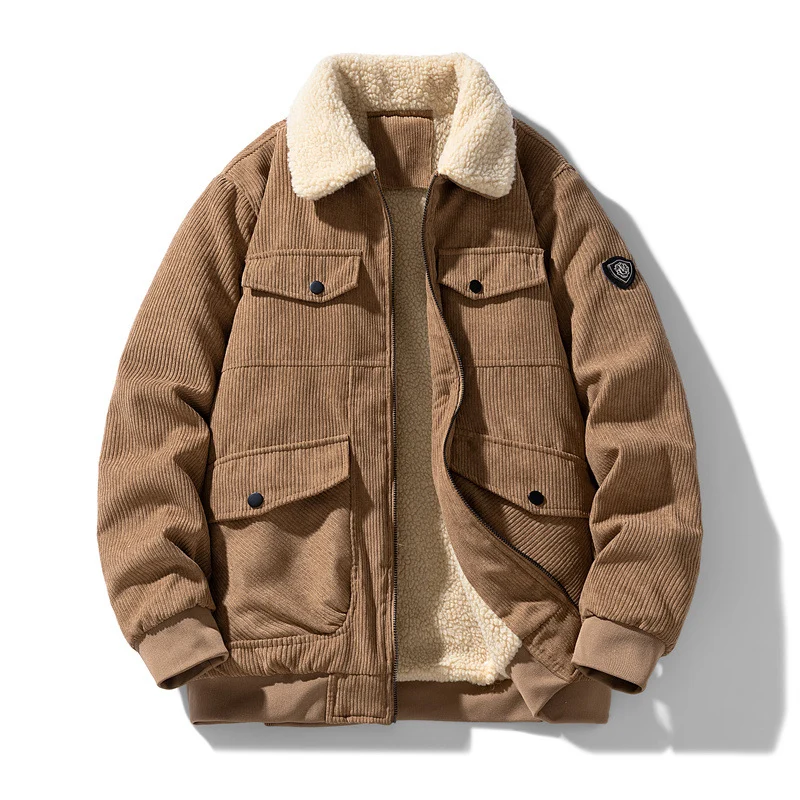 Herren Cord-Fieldjacke mit Teddyfutter, gesteppter Isolierung und Multifachtaschen Drune