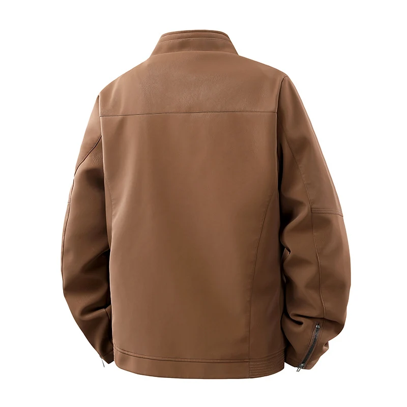 Herren Casual-Lederoptik-Blouson mit Stehkragen und verdecktem Reißverschluss Drune
