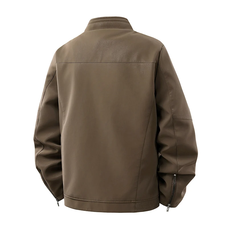 Herren Casual-Lederoptik-Blouson mit Stehkragen und verdecktem Reißverschluss Drune