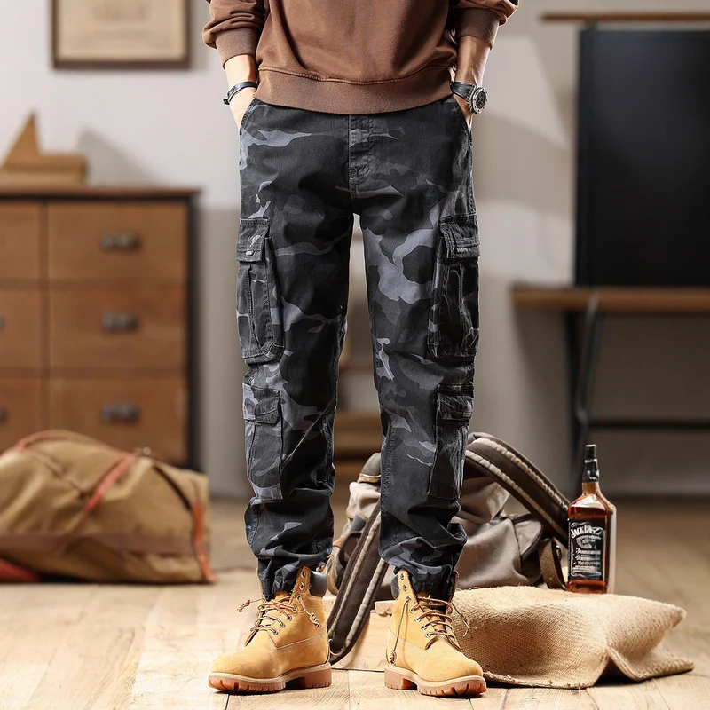 Herren Cargohose mit Gummibündchen und Camouflage-Utility-Design Drune