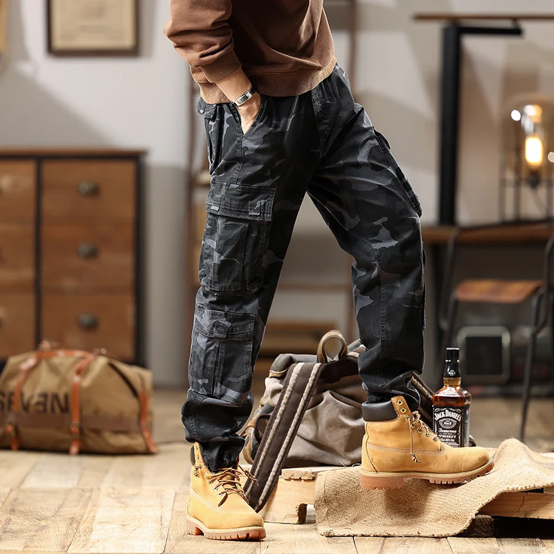 Herren Cargohose mit Gummibündchen und Camouflage-Utility-Design Drune