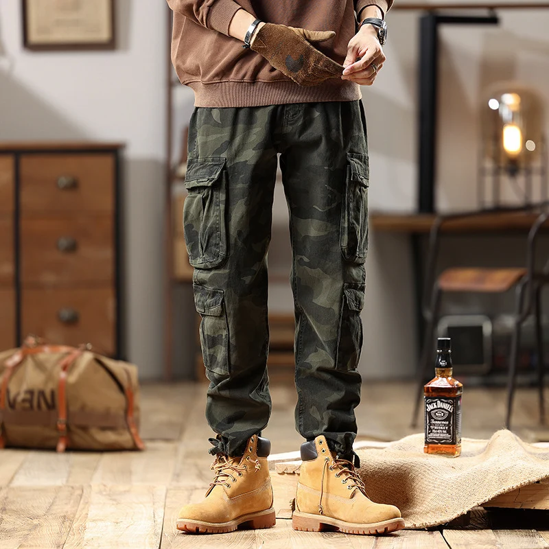 Herren Cargohose mit Gummibündchen und Camouflage-Utility-Design Drune