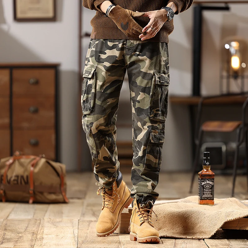 Herren Cargohose mit Gummibündchen und Camouflage-Utility-Design Drune