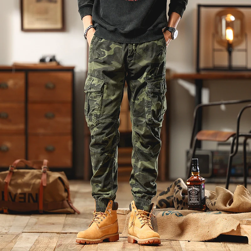 Herren Cargohose im Jogger-Stil mit Tunnelzug elastischen Bündchen und Mehrfachtaschen Drune
