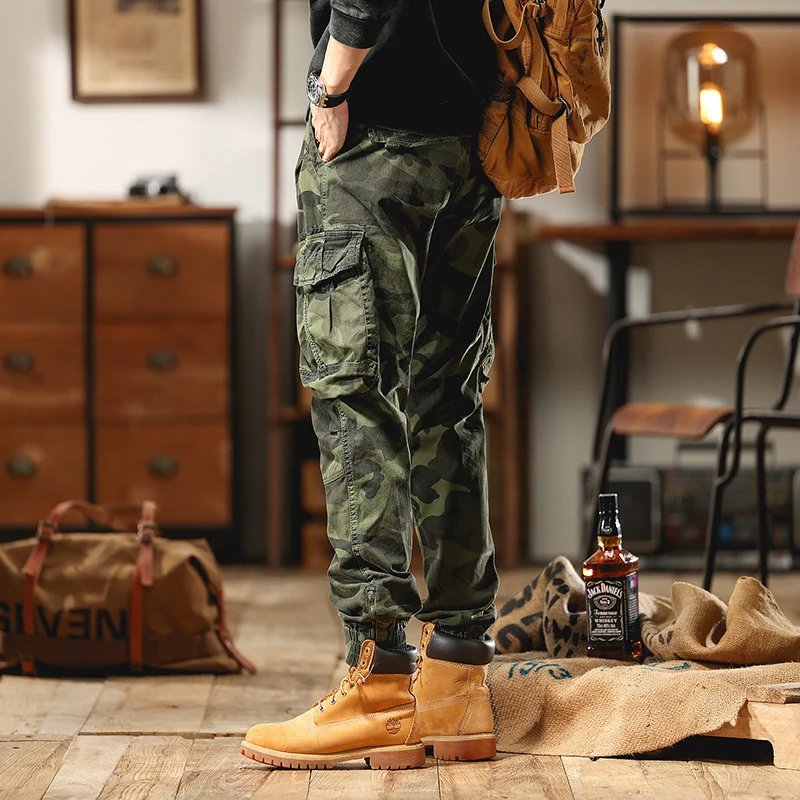 Herren Cargohose im Jogger-Stil mit Tunnelzug elastischen Bündchen und Mehrfachtaschen Drune