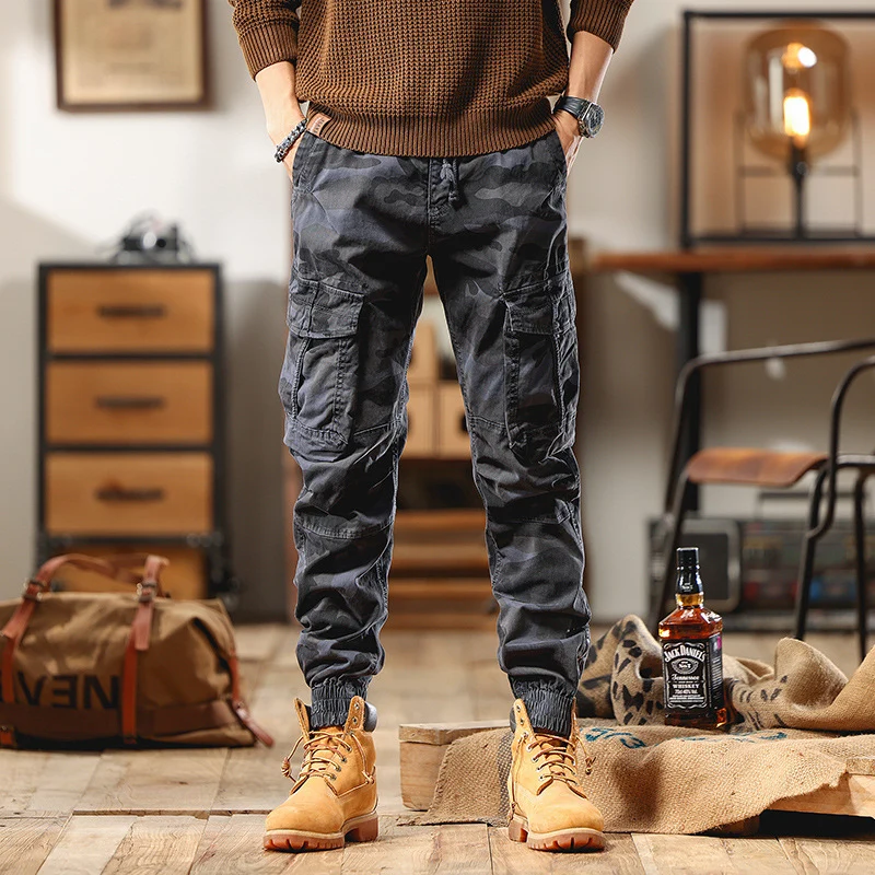 Herren Cargohose im Jogger-Stil mit Tunnelzug elastischen Bündchen und Mehrfachtaschen Drune