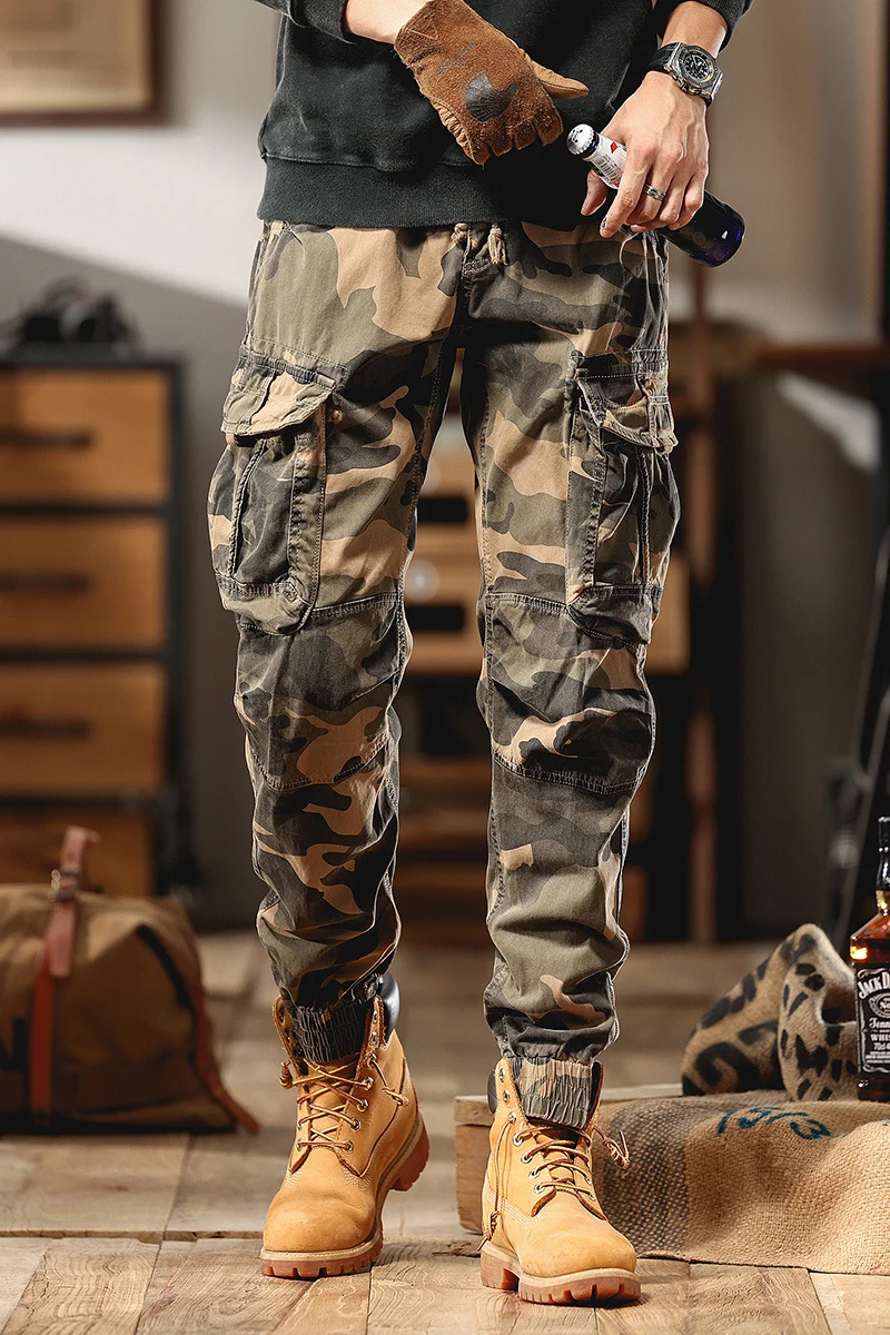 Herren Cargohose im Jogger-Stil mit Tunnelzug elastischen Bündchen und Mehrfachtaschen Drune