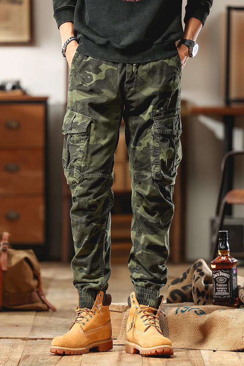 Herren Cargohose im Jogger-Stil mit Tunnelzug elastischen Bündchen und Mehrfachtaschen Drune