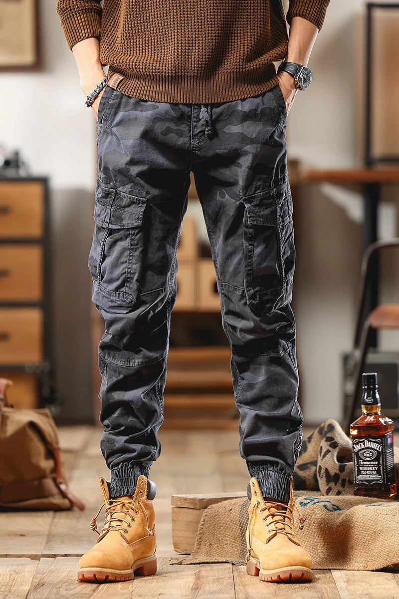 Herren Cargohose im Jogger-Stil mit Tunnelzug elastischen Bündchen und Mehrfachtaschen Drune