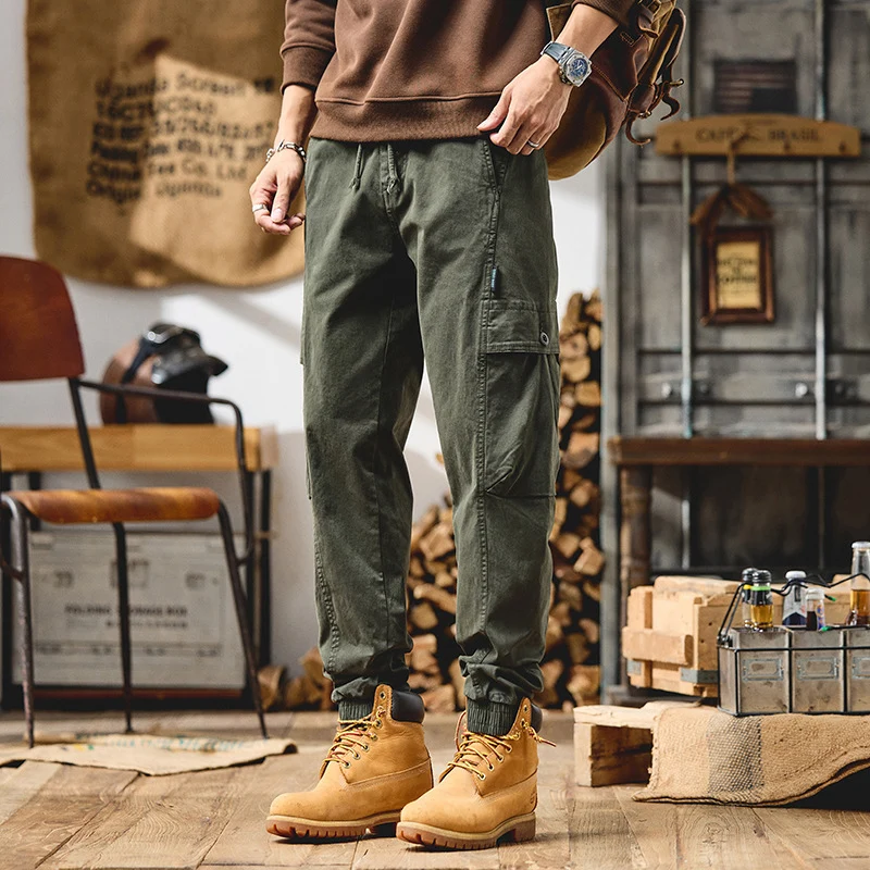Herren Cargo-Joggerhose aus Baumwoll-Twill mit Kordelzug, Cargotaschen und elastischen Bündchen Drune