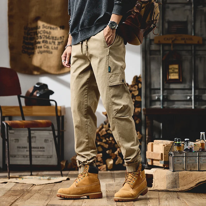 Herren Cargo-Joggerhose aus Baumwoll-Twill mit Kordelzug, Cargotaschen und elastischen Bündchen Drune
