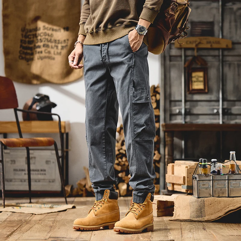 Herren Cargo-Joggerhose aus Baumwoll-Twill mit Kordelzug, Cargotaschen und elastischen Bündchen Drune