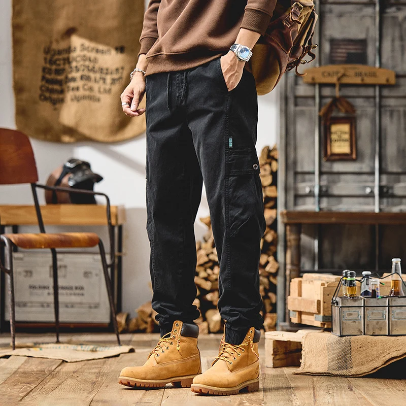 Herren Cargo-Joggerhose aus Baumwoll-Twill mit Kordelzug, Cargotaschen und elastischen Bündchen Drune