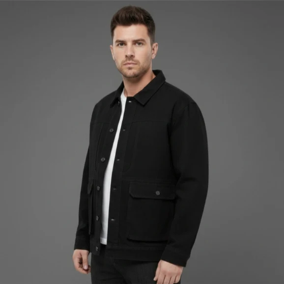Herren Canvas-Utility Overshirt mit großen Pattentaschen und entspanntem Schnitt Drune